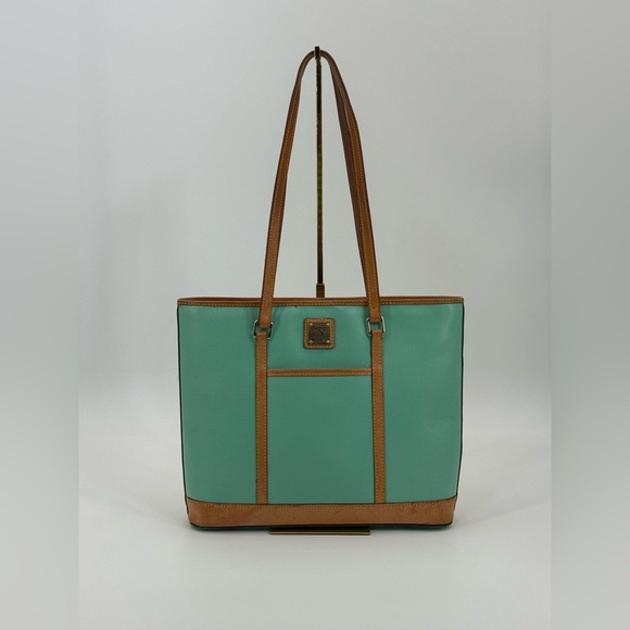 VTG Dooney & Bourke Bone Pebbled Leather Turquoise Cynthia Tote Shoulder Bag - Picture 17 of 17